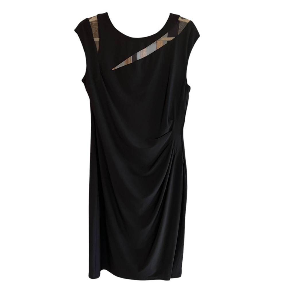 Lauren Ralph Lauren Sheer Cut Out Ruched Stretch Jersey Dress Black 12 NWT